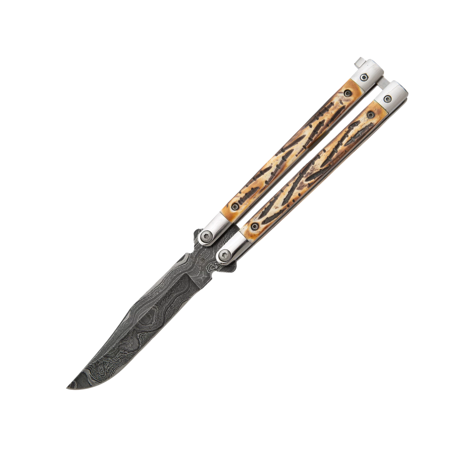 5″ Genuine India Stag Bone™ Butterfly Damascus – 517D 3 5″ Genuine India Stag Bone™ Butterfly Damascus – 517D
