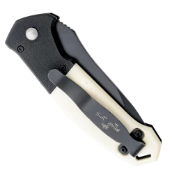 4-1/2″ Auto Bold Action® V White Smooth Bone Handle W/ Black Blade – AC-500-WSB6-B -ProTech Store AC 500 WSB6 B 2