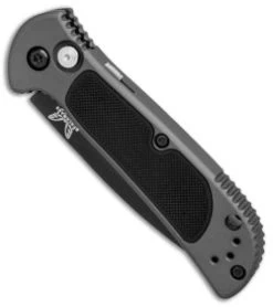 Benchmade 9750SBK Mini Coalition Auto Knife Gray Al/Black G-10 (2.9" Black Serr) -ProTech Store Benchmade 9750 SBK mini coalition gray al black G10 black serr BHQ 75524 er spine 2 thumb
