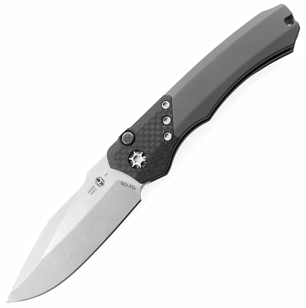 Heretic Knives Wraith Auto Gray Carbon Fiber Bolster Stonewash Standard Blade H000-2A-GRAY 3 Heretic Knives Wraith Auto Gray Carbon Fiber Bolster Stonewash Standard Blade H000-2A-GRAY