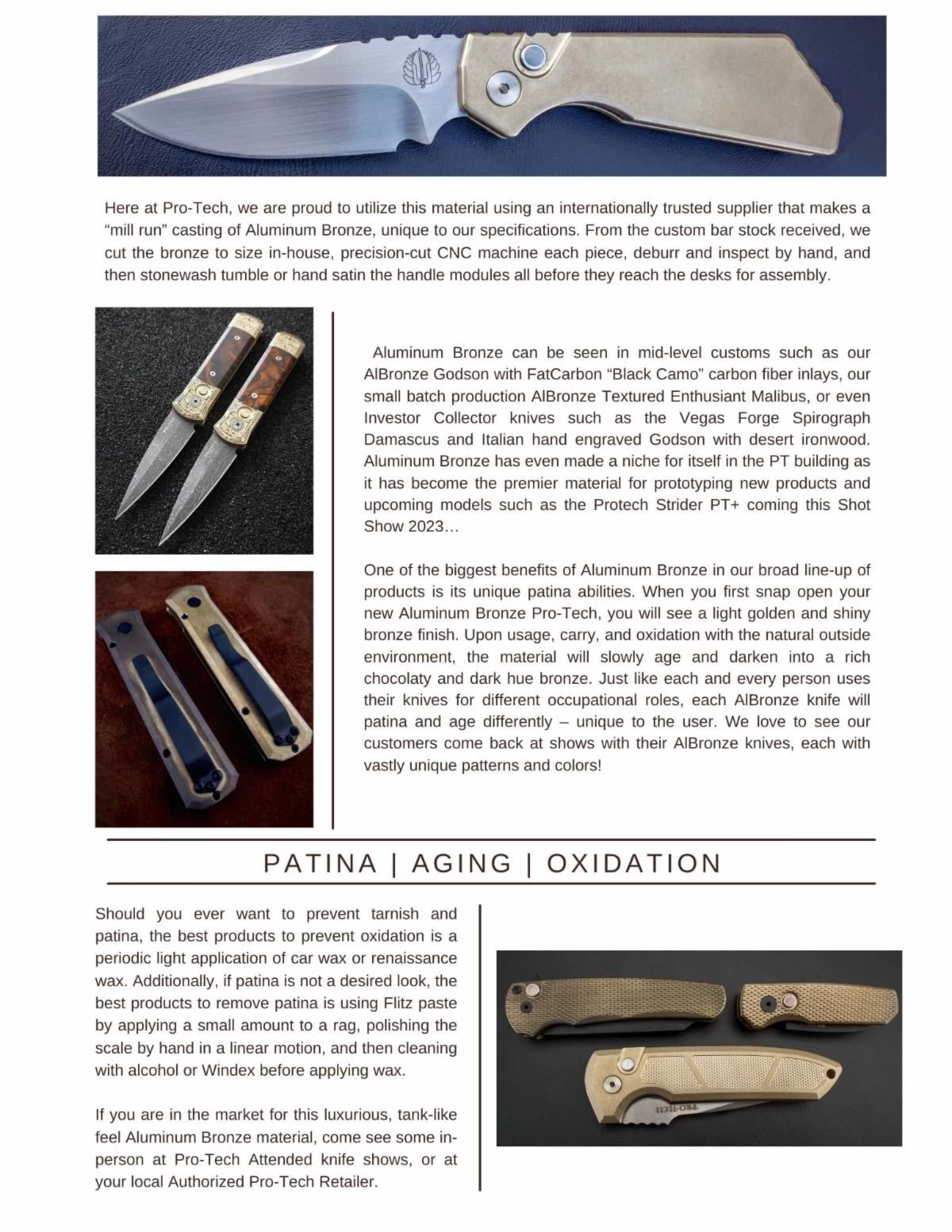 Pro-Tech 7110 Limited Edition Godson AUTO Folding Knife 3.15" 154CM Satin Blade, Stonewashed Bronze Aluminum Handles, Mother Of Pearl Button 5 Pro-Tech 7110 Limited Edition Godson AUTO Folding Knife 3.15" 154CM Satin Blade, Stonewashed Bronze Aluminum Handles, Mother Of Pearl Button - Image 3