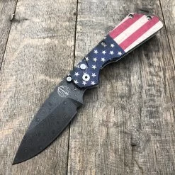 Custom Strider + Protech PT Ano Vintage USA Flag Damascus Blade (2.75" SW )