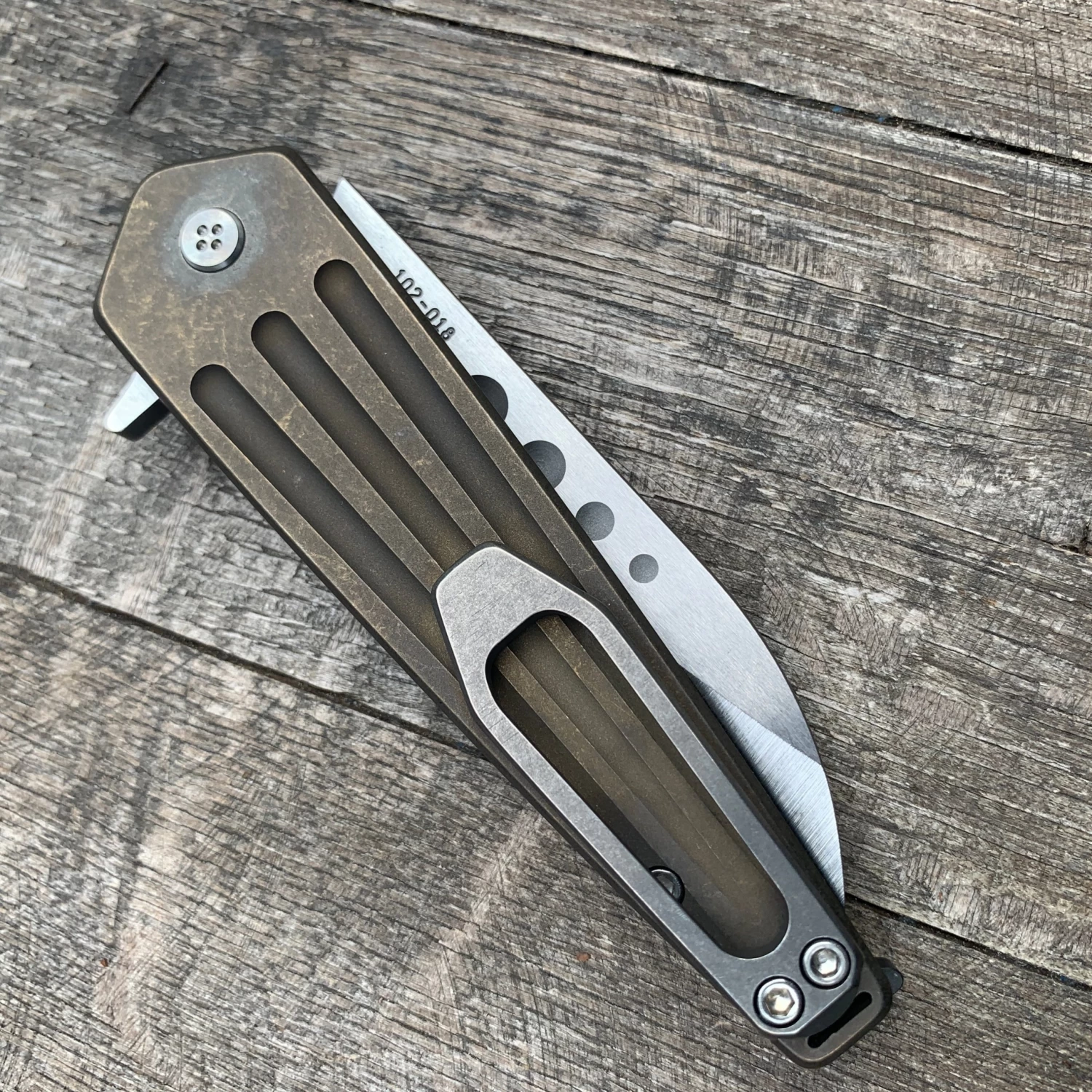 Medford Nosferatu Flipper - Tumbled S35VN Blade - Bronze Ti 4 Medford Nosferatu Flipper - Tumbled S35VN Blade - Bronze Ti - Image 2