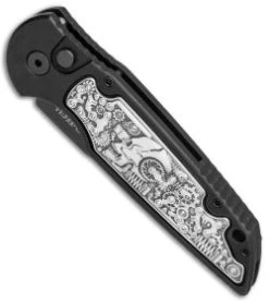 Protech TR-3 Shaw Steampunk Automatic Knife Coin Struck Inlay (3.3" Black) SHOT -ProTech Store Protech TR 3 Shaw Steampunk Auto Coin Struck Inlay Black TR 3.51 BHQ 80656 jr spine thumb