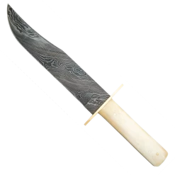 14-3/8″ White Smooth Bone Bowie Damascus – WSB02D