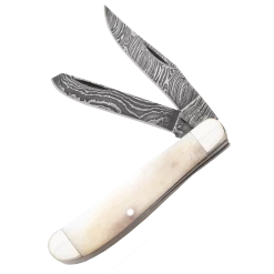 3-1/2″ White Smooth Bone Mini Trapper Damascus – WSB07D