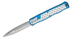 HERETIC CLERIC 2 OTF AUTO- DOUBLE EDGE - BLUE HANDLE- TEXTURED BLACK INLAY- STONEWASHED PLAIN EDGE BLADE H020-2A-BLU