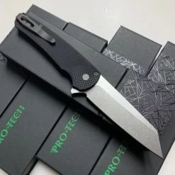 Pro-Tech Malibu Reverse Tanto Flipper Black (3.3" Stonewash) Textured Handle -ProTech Store image a465ef6b 734f 40aa b69d 2ae128df0a50