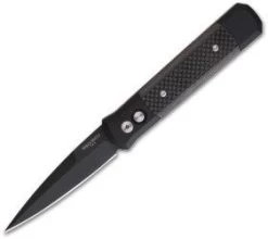Protech Godfather Automatic Knife Black W/ Carbon Fiber (4" Black) 901BT